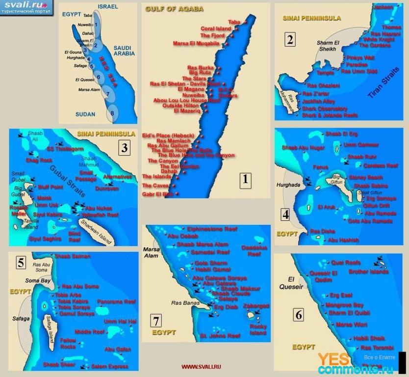 Карта мест для дайвинга в Красном море